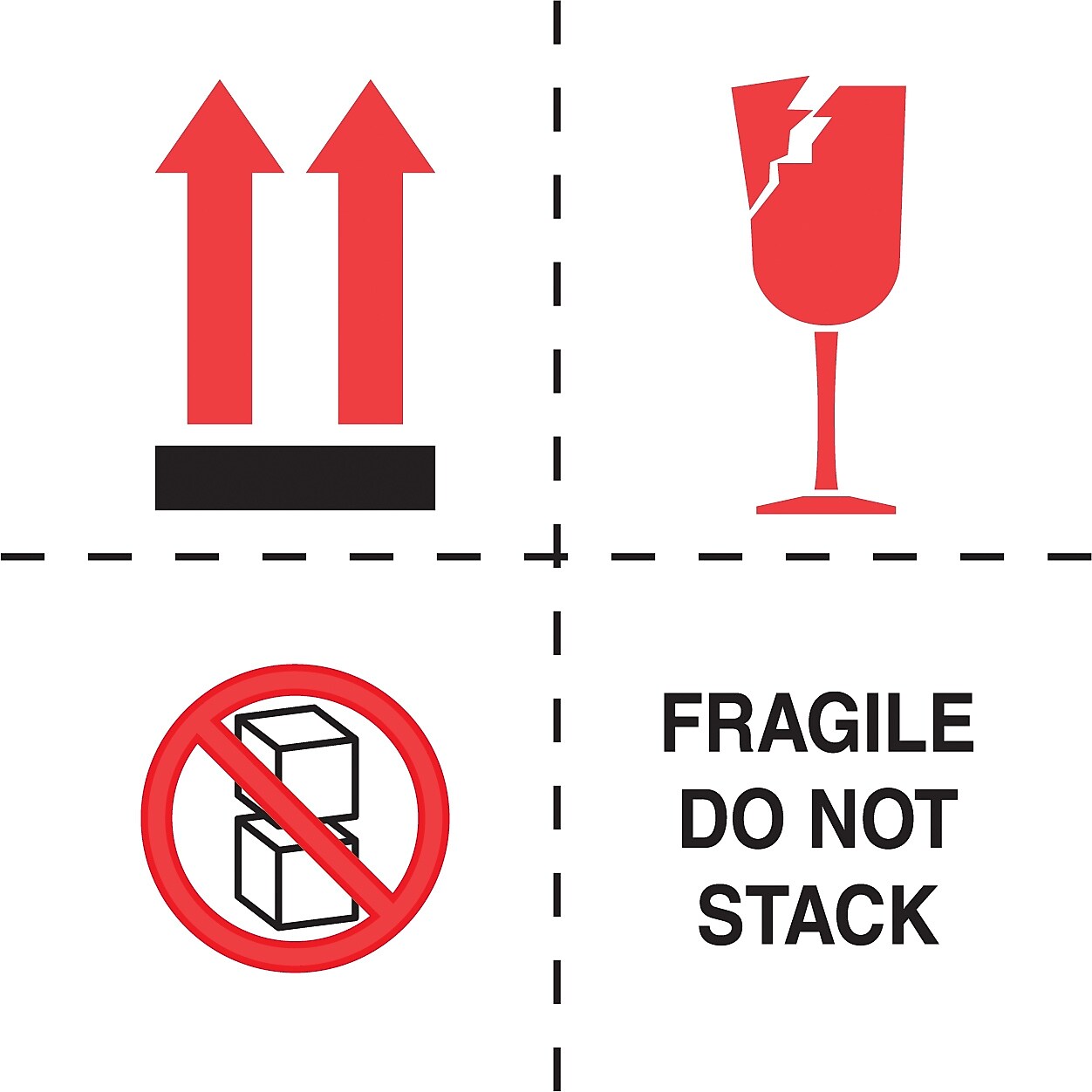 Decker Tape "Fragile/Do Not Stack" Label, 4" x 4", 500/Roll (DL4501C)