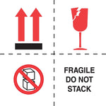 Decker Tape "Fragile/Do Not Stack" Label, 4" x 4", 500/Roll (DL4501C)