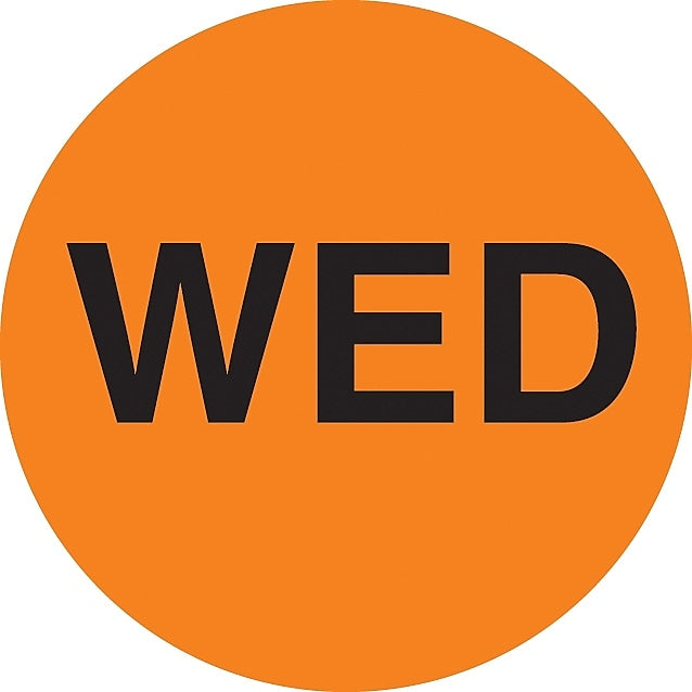Decker Tape "Wednesday" Label, 2" Diameter, 500/Roll (DL6522C)