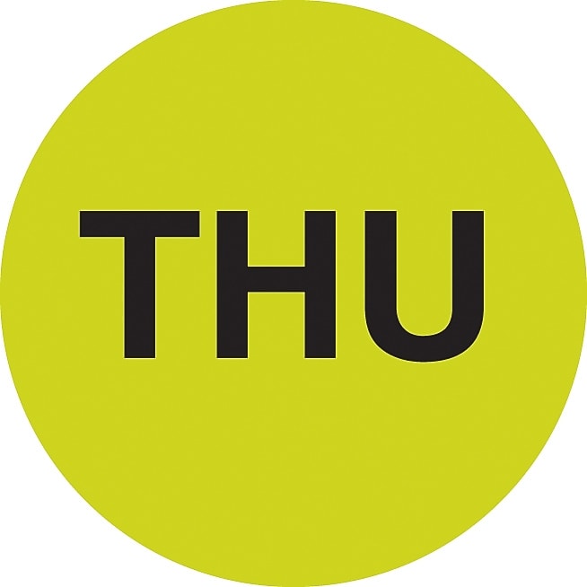Decker Tape "Thursday" Label, 2" Diameter, 500/Roll (DL6532C)