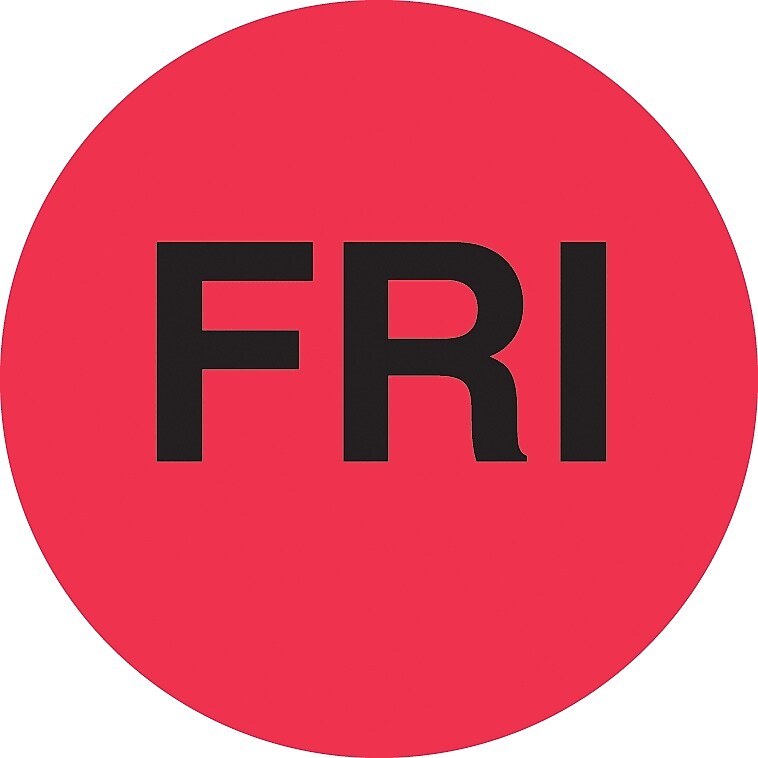 Decker Tape "Friday" Label, 1" Diameter, 500/Roll (DL6541F)