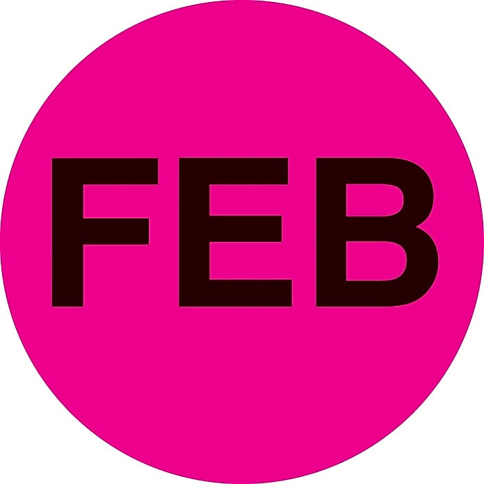 Decker Tape "February" Label, 2" Diameter, 500/Roll (DL6723C)