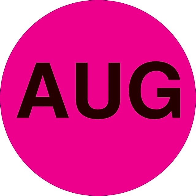 Decker Tape "August" Label, 2" Diameter, 500/Roll (DL6843C)