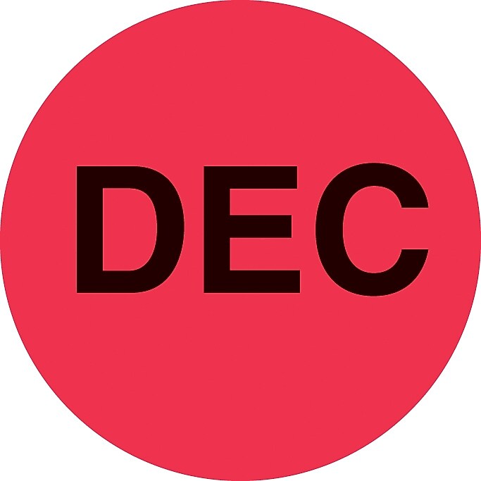 Decker Tape "December" Label, 2" Diameter, 500/Roll (DL6935C)