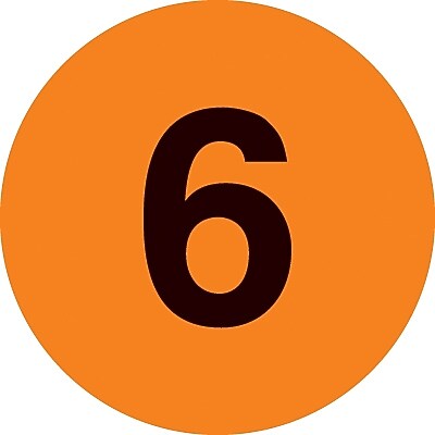 Decker Tape "6" Circle Label, 2" Diameter, 500/Roll (DL6954C)