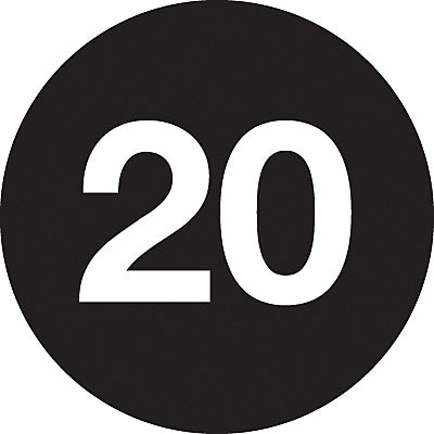 Decker Tape "20" Circle Label, 1" Diameter, 500/Roll (DL7064F)