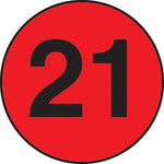 Decker Tape "21" Circle Label, 2" Diameter, 500/Roll (DL7065C)