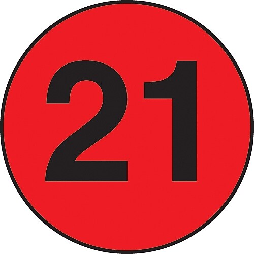 Decker Tape "21" Circle Label, 2" Diameter, 500/Roll (DL7065C)