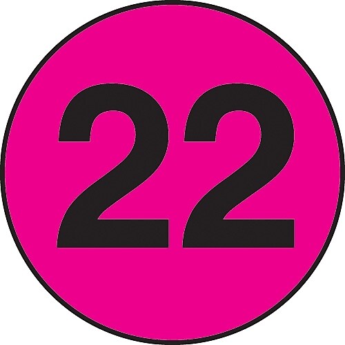 Decker Tape "22" Circle Label, 3" Diameter, 500/Roll (DL7068M)