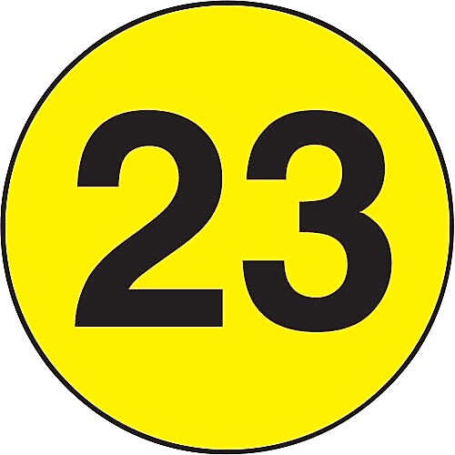 Decker Tape "23" Circle Label, 3" Diameter, 500/Roll (DL7070M)