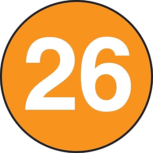 Decker Tape "26" Circle Label, 2" Diameter, 500/Roll (DL7075C)