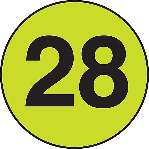 Decker Tape "28" Circle Label, 3" Diameter, 500/Roll (DL7080M)