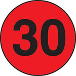 Decker Tape "30" Circle Label, 2" Diameter, 500/Roll (DL7083C)