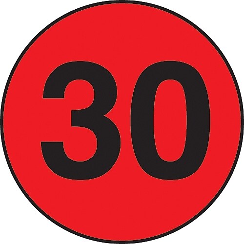 Decker Tape "30" Circle Label, 2" Diameter, 500/Roll (DL7083C)