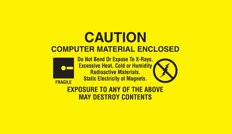 Decker Tape "Caution Computer Material Enclosed" Label, 1-1/2" x 3", 500/Roll (DL9191B)