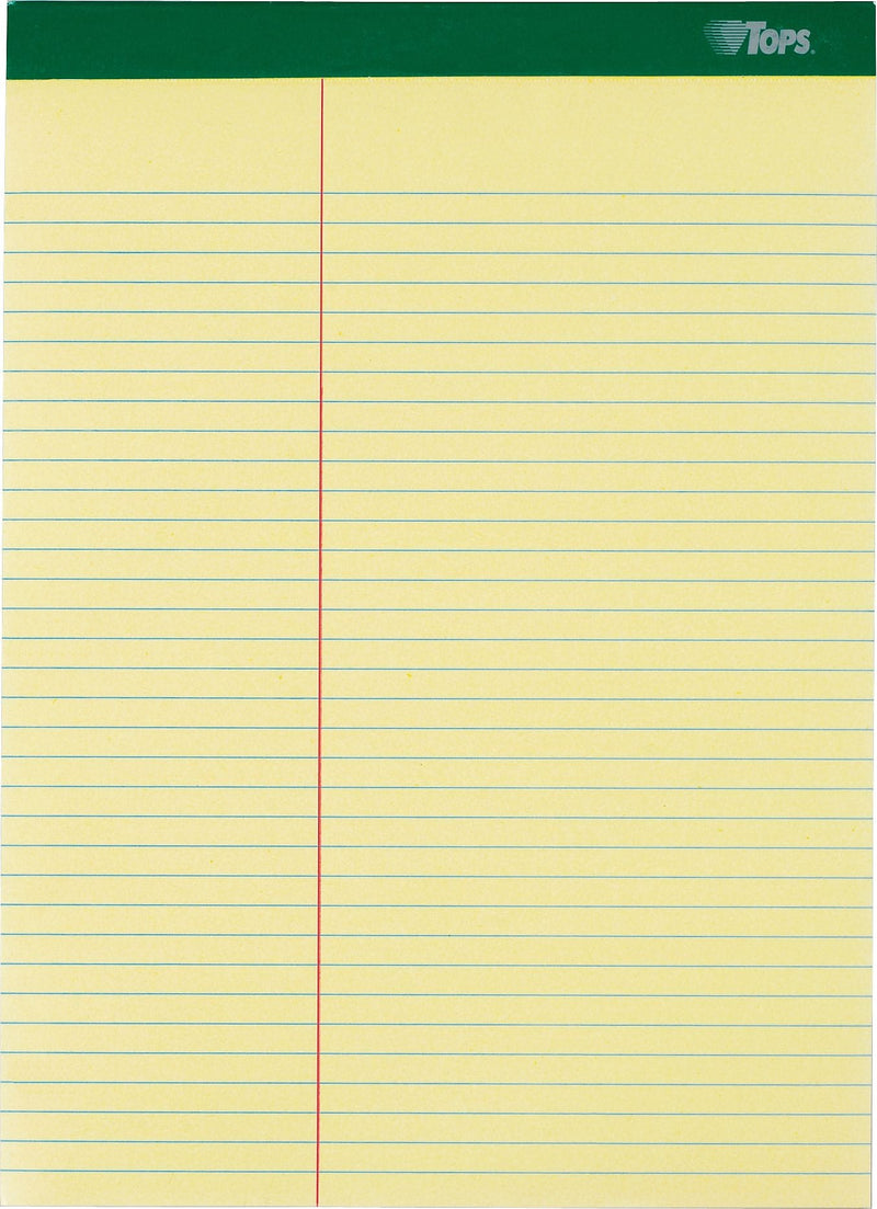 TOPS Double Docket Writing Tablets, 8-1/2" x 11-3/4", Law Ruled, Canary, 100 Sheets/Pad, 6 Pads/Pack (63396)