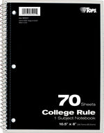 TOPS 1-Subject Notebook, 8" x 10.5", College Ruled, 70 Sheets, Assorted Colors (TOP 65021)