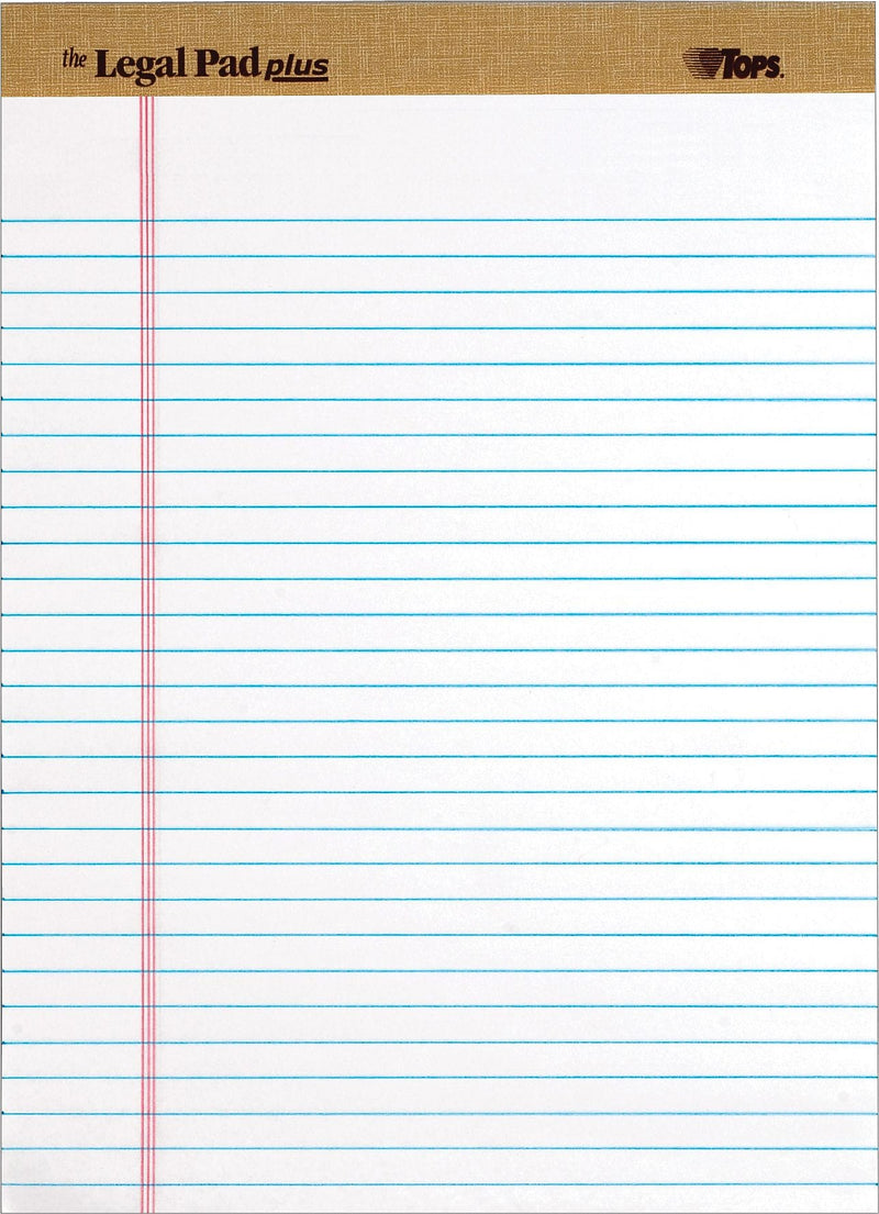 TOPS The Legal Pad Plus Writing Pads, 8-1/2" x 11-3/4", Legal Ruled, White, 50 Sheets/Pad, 12 Pads/Pack (71533)