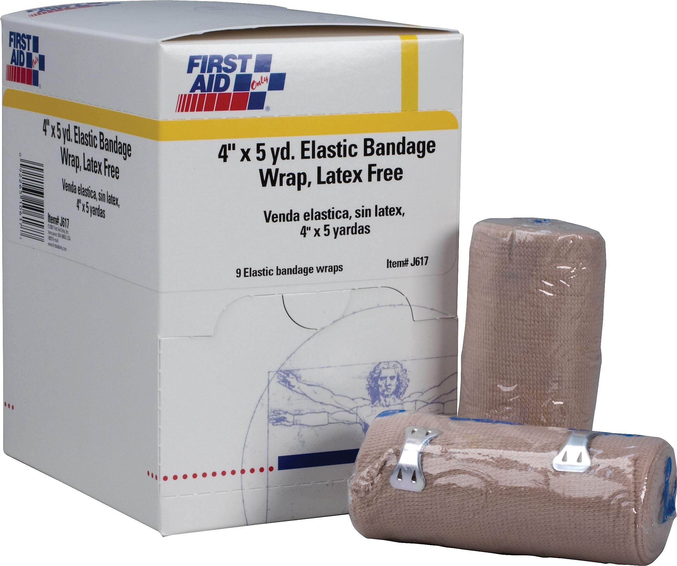 First Aid Only  4" x 5yd Elastic Bandage Wrap with Fasteners, 9/box (5-903/J617)