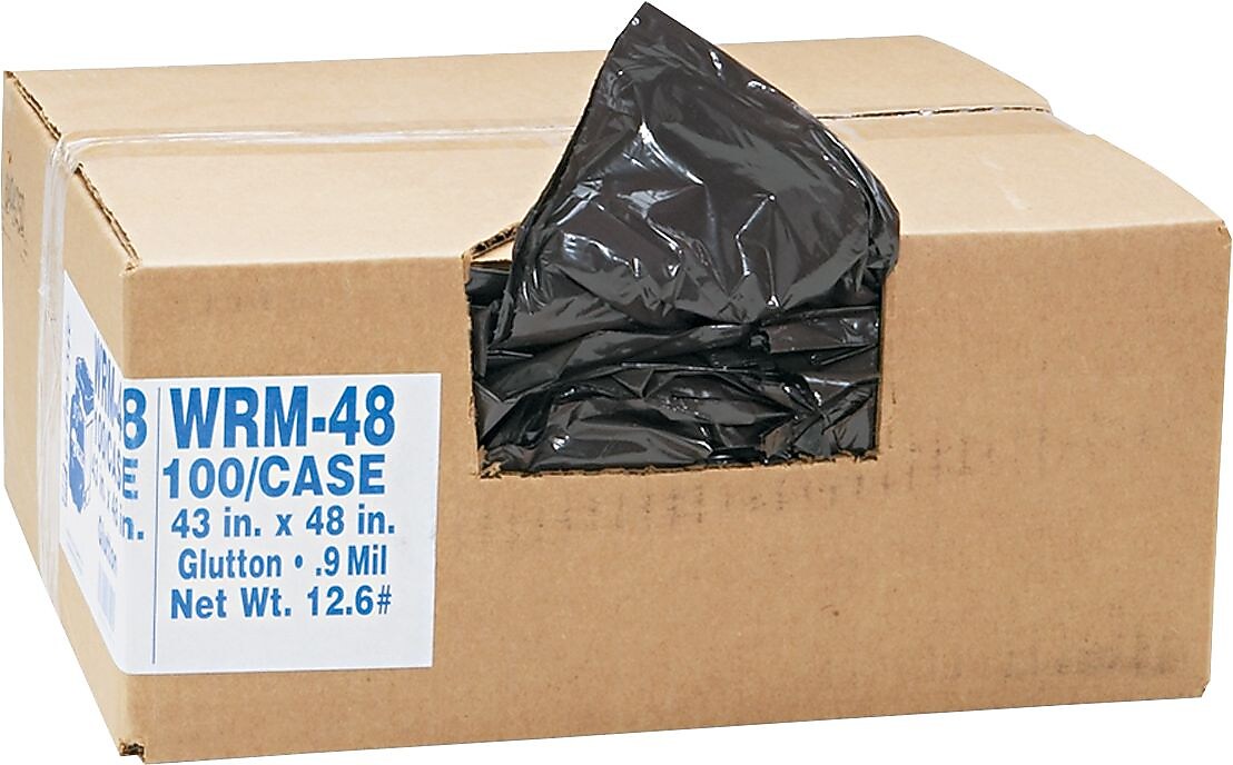 Classic Linear Low-Density Can Liners Trash Bags, 0.9 mil Thickness, Black, 56 gal, 100/Carton (WEBWRM48)