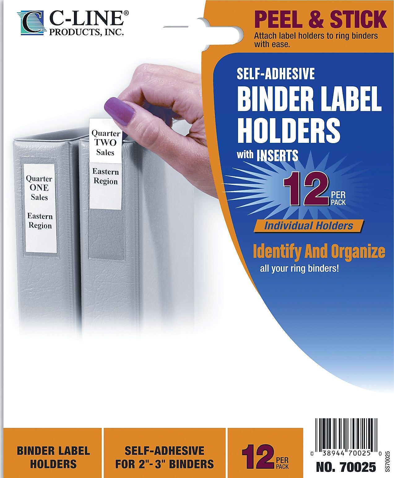 C-Line Self-Adhesive Ring Binder Label Holders, 1 3/4" x 3 1/4" for 2" to 3" Binder Capacity