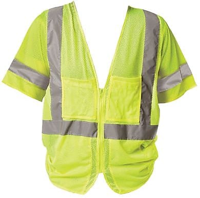 Protective Industrial Products High Visibility Sleeveless Safety Vest, ANSI Class R3, Lime Yellow, X-Large (303MVGZ4PLY10XL)