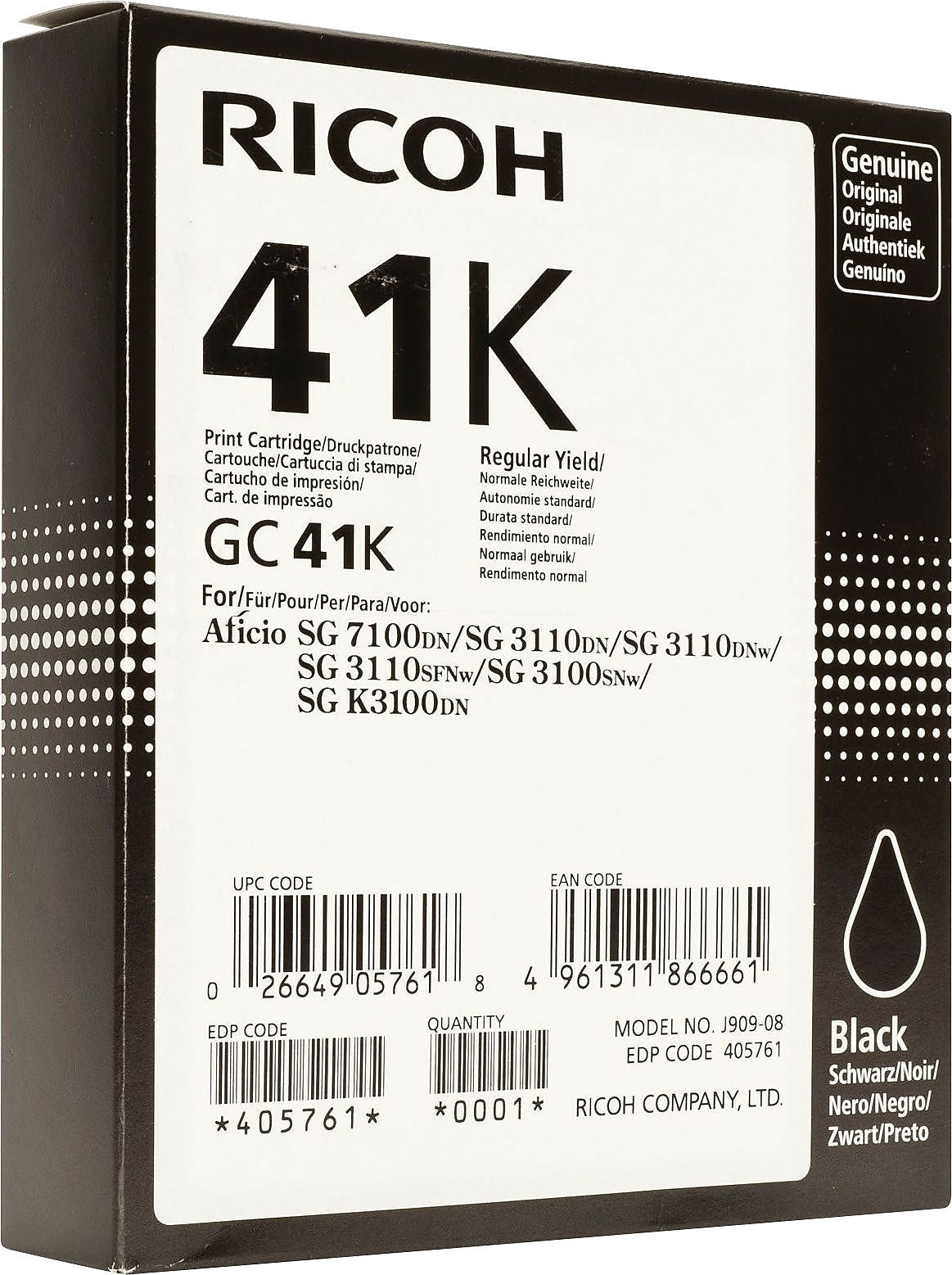 Ricoh GC-41K Black Standard Yield Ink Cartridge (405761)