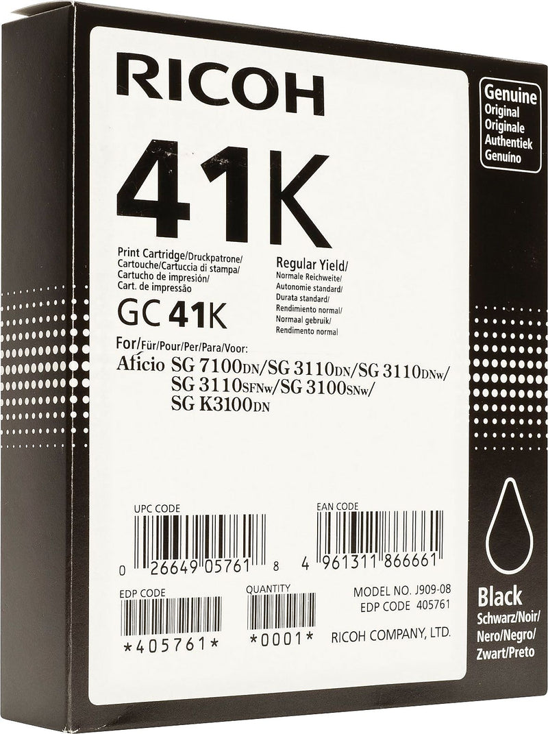 Ricoh GC-41K Black Standard Yield Ink Cartridge (405761)