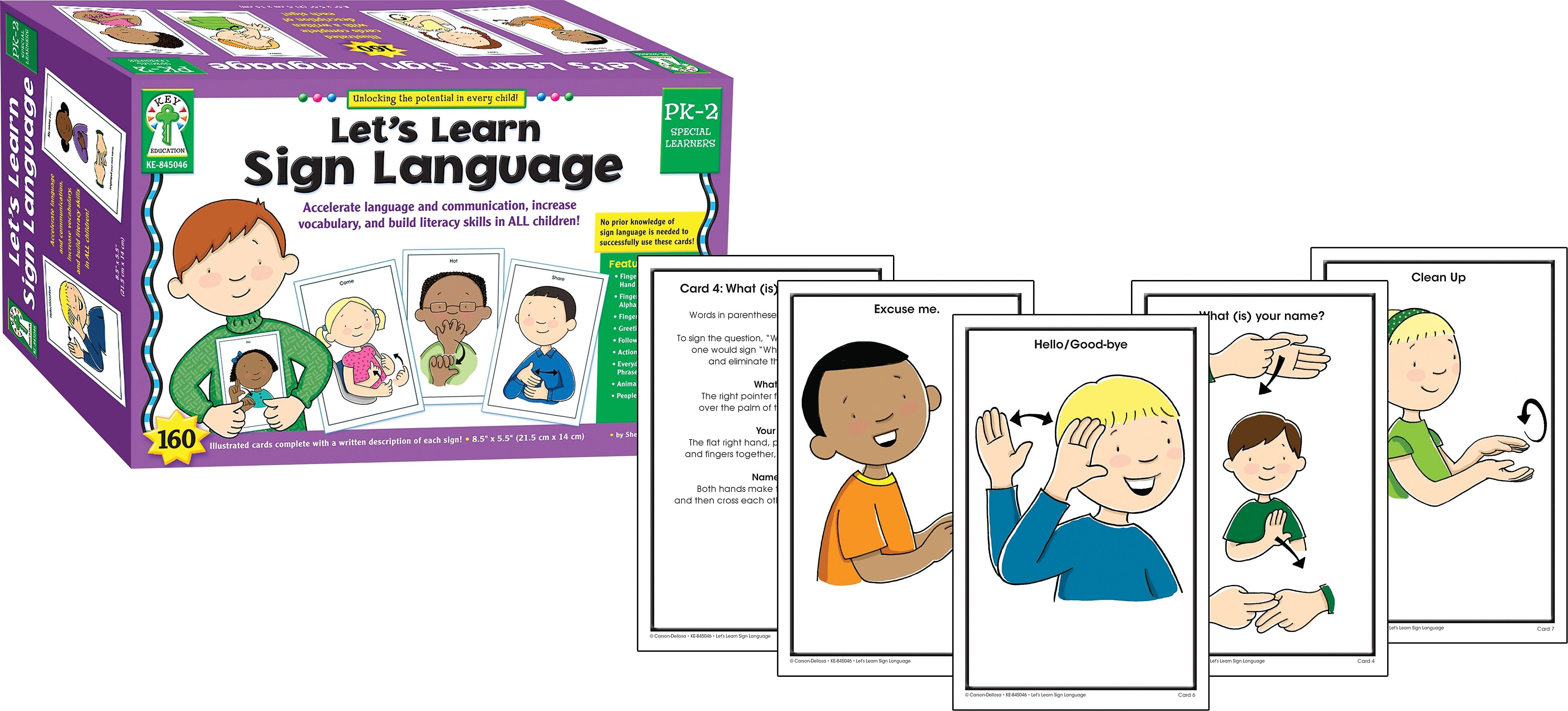 Key Education Publishing Let's Learn Sign Language Learning Cards, Grades PreK-2