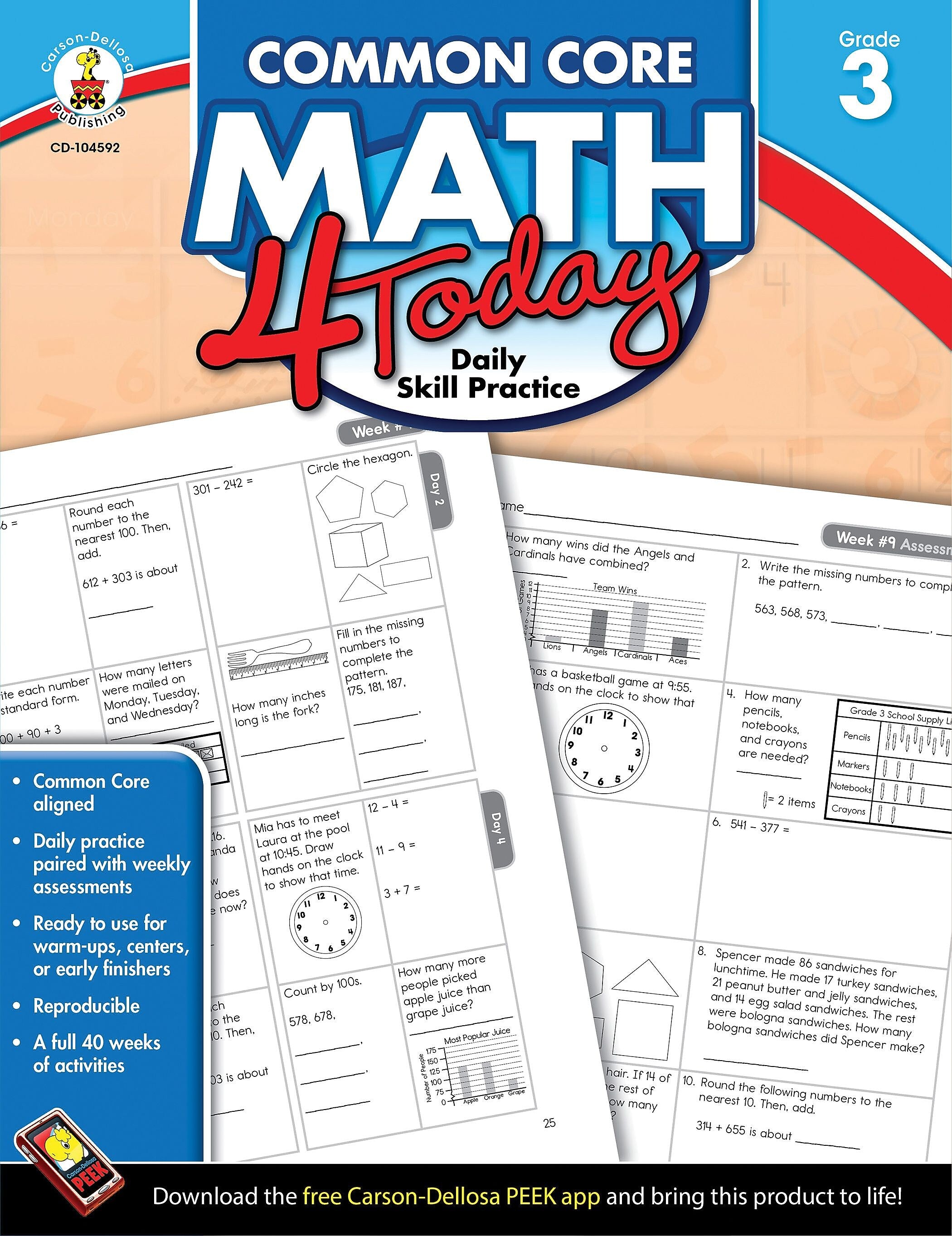 Carson-Dellosa Common Core Math 4 Today Workbook, Grade 3
