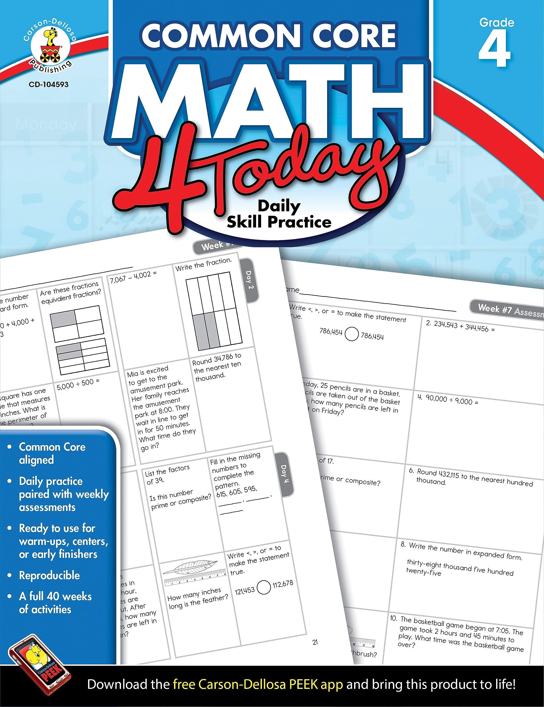 Carson-Dellosa™ Common Core Math 4 Today Workbook, Grade 4