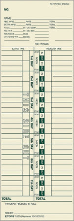 TOPS® Weekly Time Cards - Named Days, 10 1/2" x 3 1/2", 500/Bx (1255)