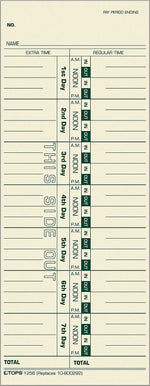 Tops® Time Cards, Weekly, Numbered Days, 100/Pack