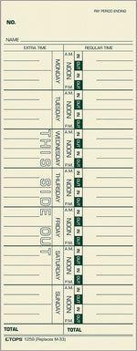 Tops Time Cards, Weekly, Monday–Sunday Format, 100/Pack (TOP12593)