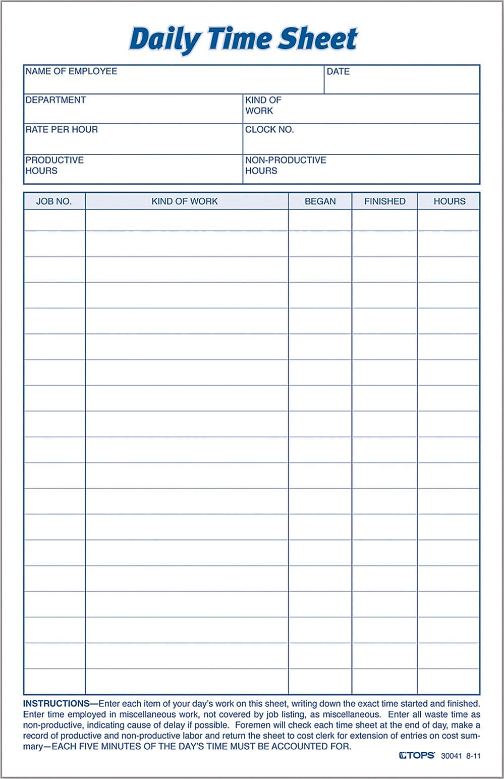 TOPS® Daily Time Sheet Time Cards, 8 1/2" x 5 1/2", 100/Pad, 2/Pack