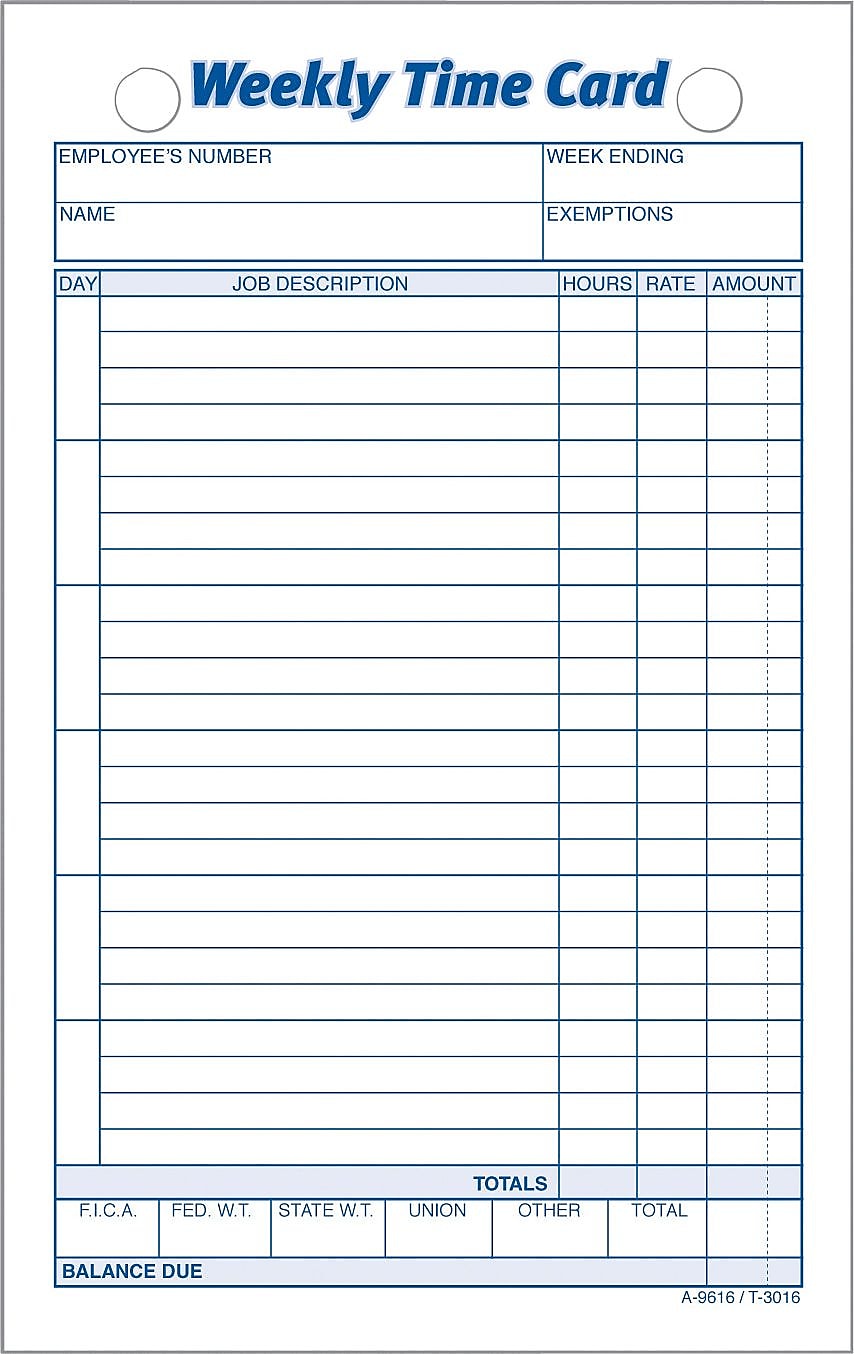 TOPS® Weekly Time Cards, 6 3/4" x 4 1/4", 1/Ea