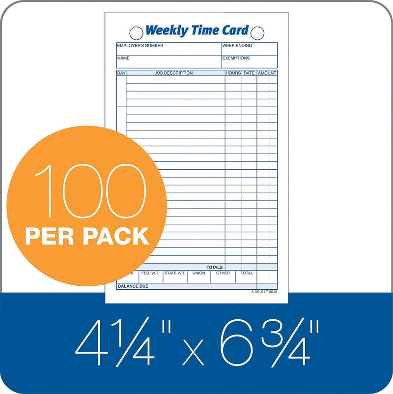 TOPS® Weekly Time Cards, 6 3/4" x 4 1/4", 1/Ea