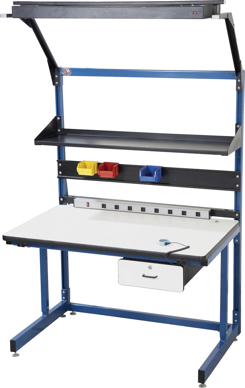 Pro-Line Cantilever Workbench in a Box Series with Laminate Surface, Dark Blue, 60"W x 30"D x 30" to 36"H, Upright 65"