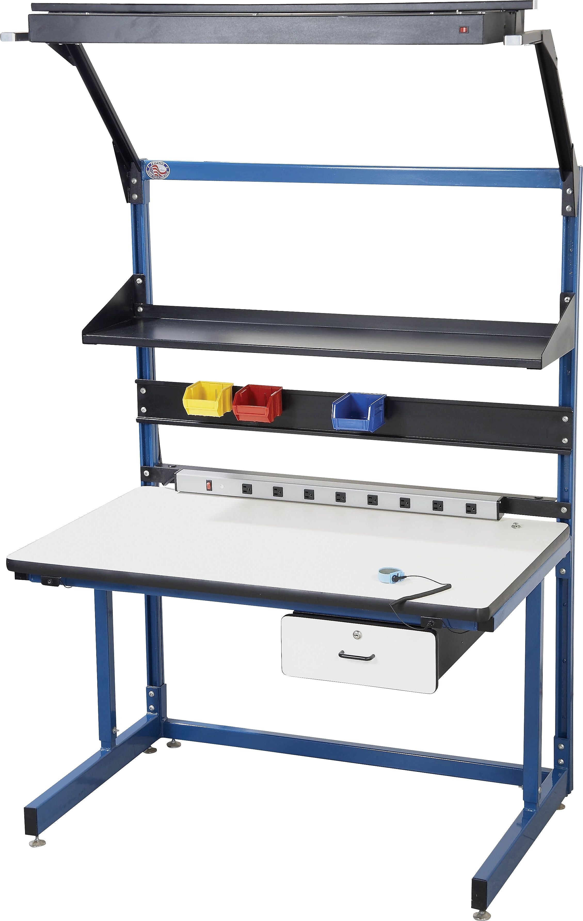 Pro-Line Cantilever Workbench in a Box Series with ESD Surface, Dark Blue, 60"W x 30"D x 30" to 36"H, Upright 65"