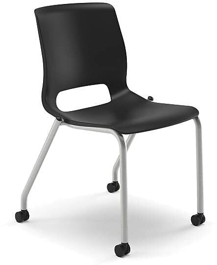 HON Motivate Stacking Chair, Onyx Shell, Textured Platinum Frame, 2 per Carton