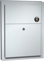 ASI® Dual Access Sanitary Napkin Disposal, Partition Mounted, Stainless Steel, 17 1/4"H x 4"W x 13"D
