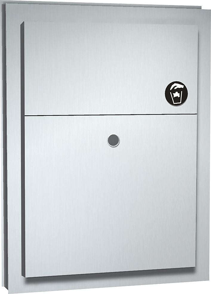 ASI® Dual Access Sanitary Napkin Disposal, Partition Mounted, Stainless Steel, 17 1/4"H x 4"W x 13"D