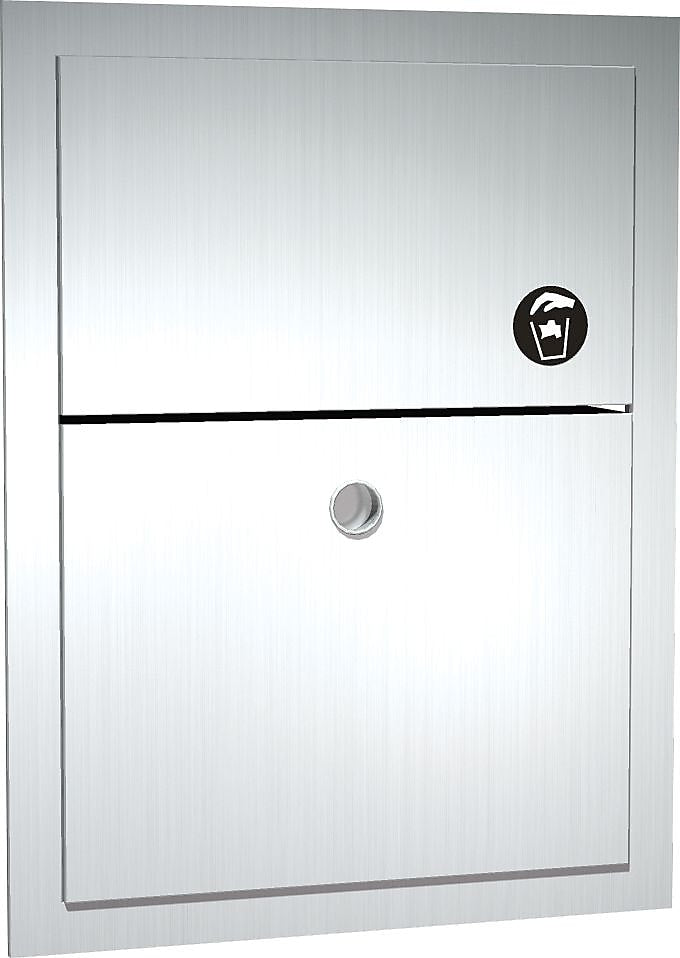 ASI® Recessed Dual Access Sanitary Napkin Disposal, Stainless Steel, 17 1/4"H x 4 1/4"W x 13"D