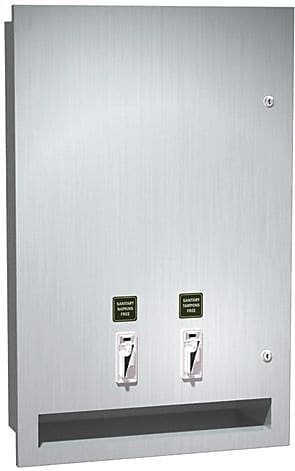 ASI® Recessed Sanitary Napkin/Tampon Dispenser, 25¢, Stainless Steel, 27 1/4"H x 4 1/2"W x 17 1/4"D