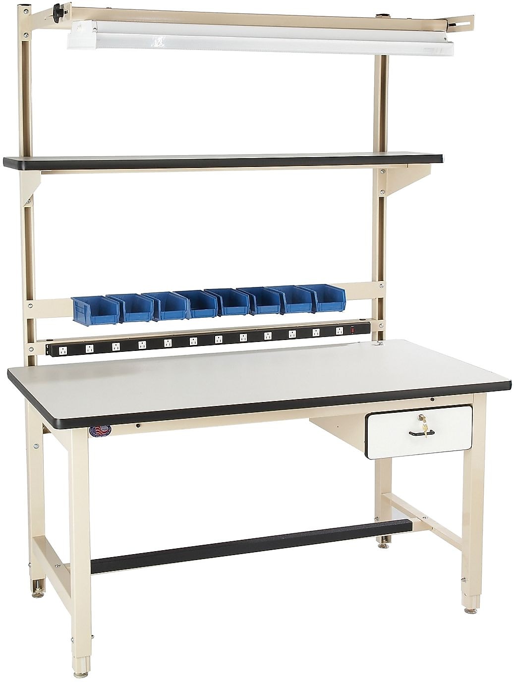 Pro-Line Bench in a Box Series with ESD Surface, White, 60"W x 30"D x 30" to 36"H, Uprights Extend 48"