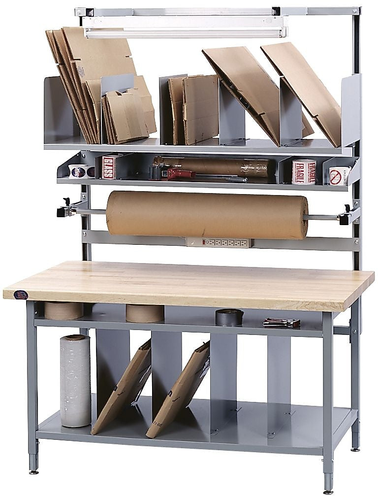 Pro-Line Packing Bench in a Box Series with Laminate Surface, Silver, 72"W x 30"D x 30" to 36"H, Uprights Extend 60"