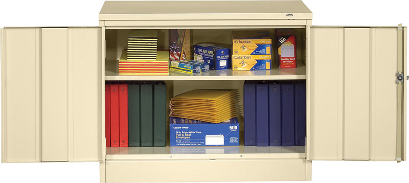 Tennsco Standard Desk-Height Storage Cabinet with Double Hinge Doors, 2-Shelf, Putty, 30"H x 36"W x 18"D