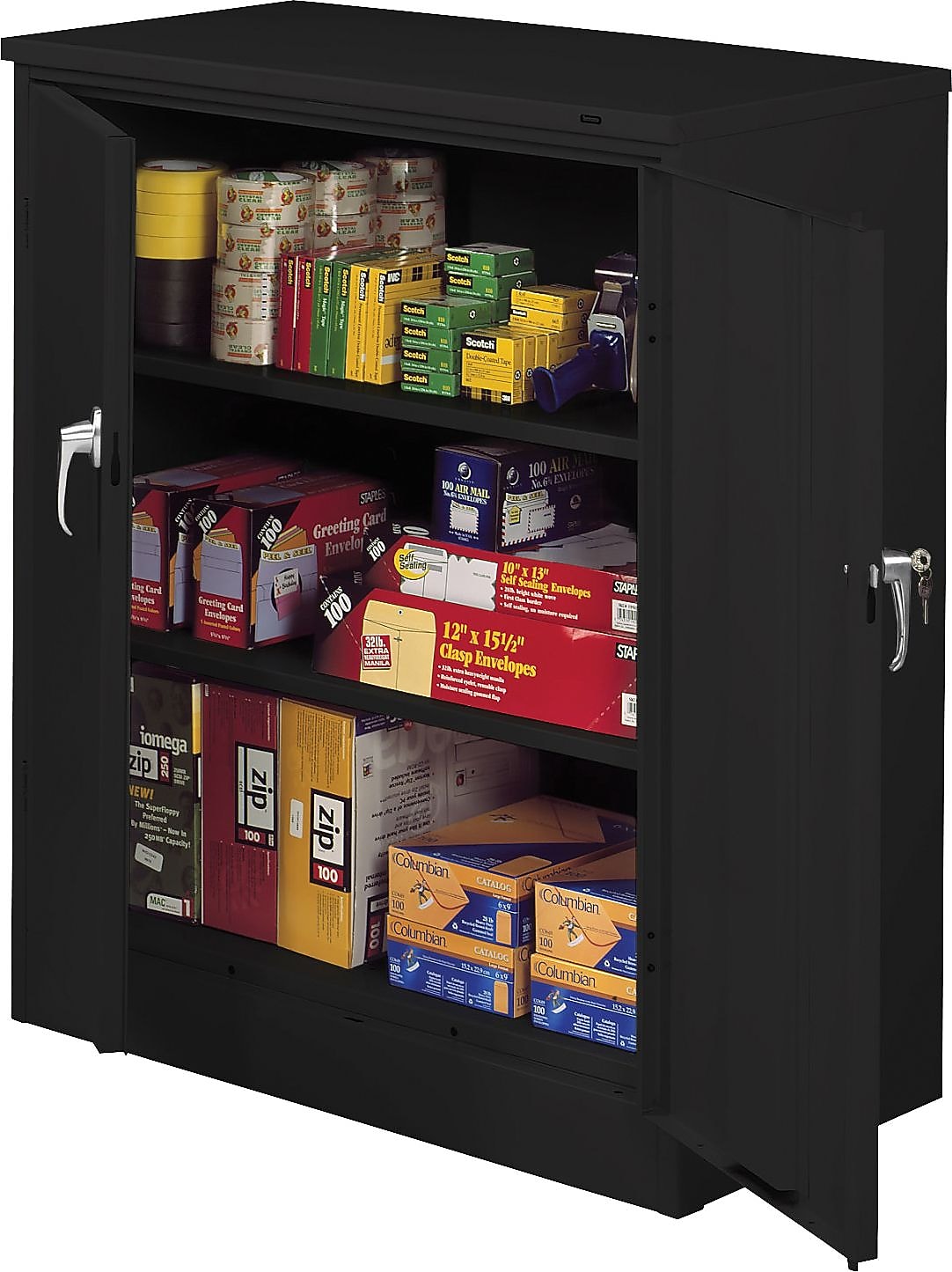 Tennsco Deluxe Counter-Height Storage Cabinet with Double Hinge Doors, 3-Shelf, Black, 42"H x 36"W x 24"D