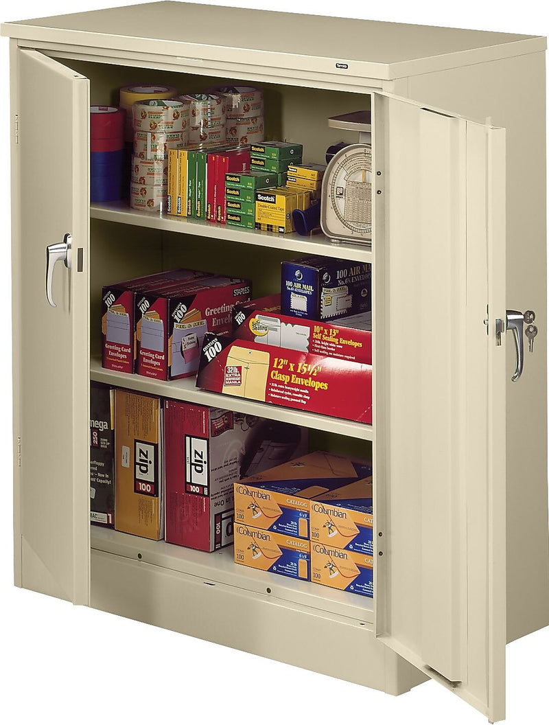 Tennsco Deluxe Counter-Height Storage Cabinet with Double Hinge Doors, 3-Shelf, Putty, 42"H x 36"W x 18"D