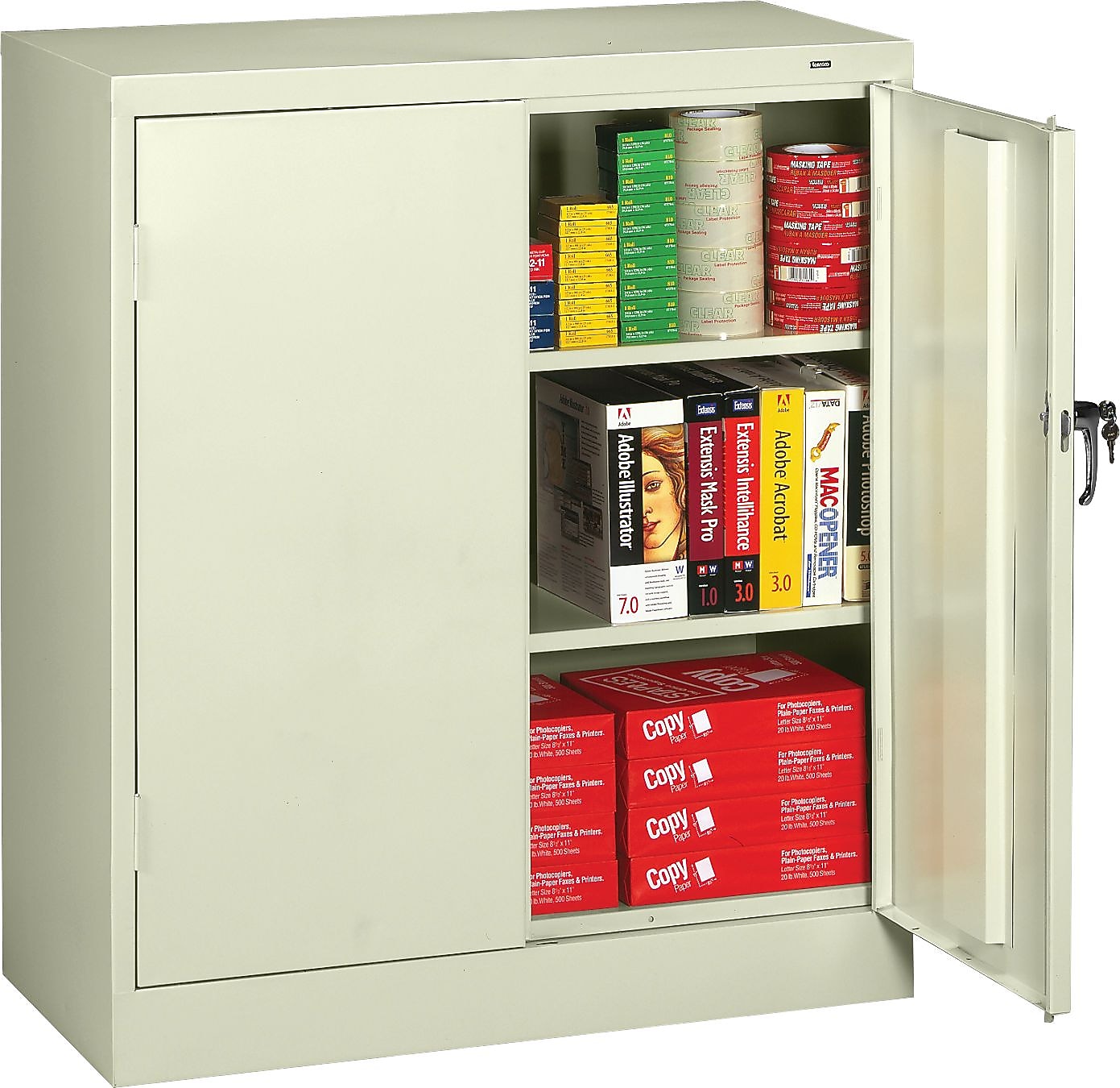 Tennsco Standard Counter-Height Storage Cabinet with 3-Shelves, Putty, 42"H x 36"W x 18"D